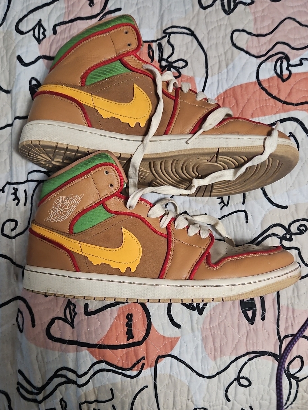 Nike Air High-Top Sneakers Beige Tan Yellow Red